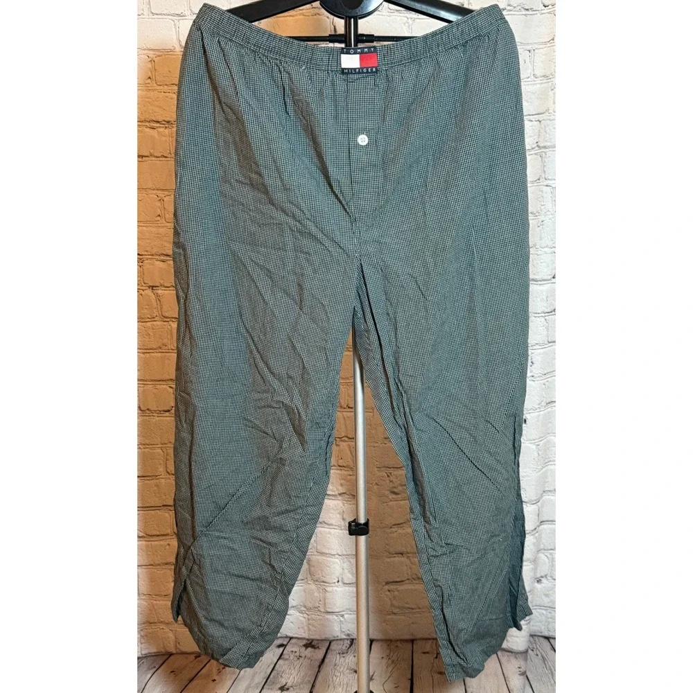 Tommy Hilfiger Mens XL Green Navy Micro Check Cotton Pajama Lounge Pants